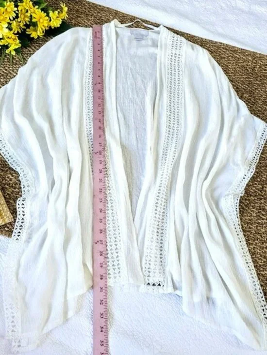 Nordstrom Women's White Kimono One Size Flowy Lace Fairy Bohemian Romantic Y2K - Picture 8 of 13